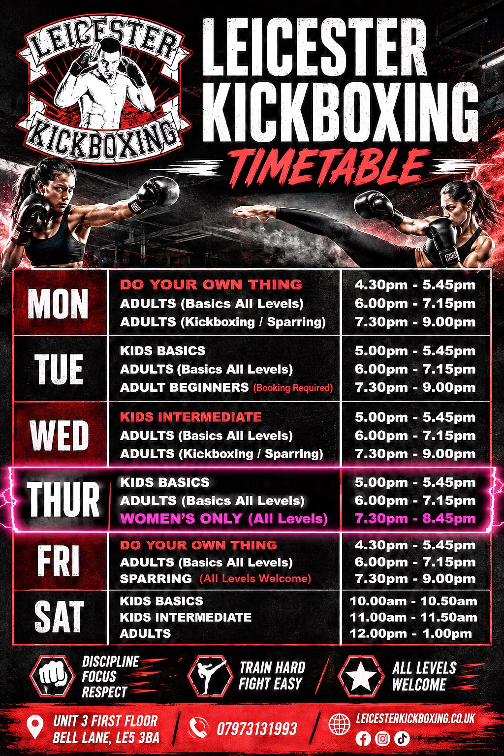 Leicester Kickboxing Timetable